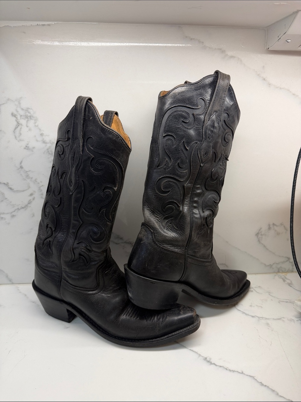 Leather Classic Black Leather Western Cowboy Boots